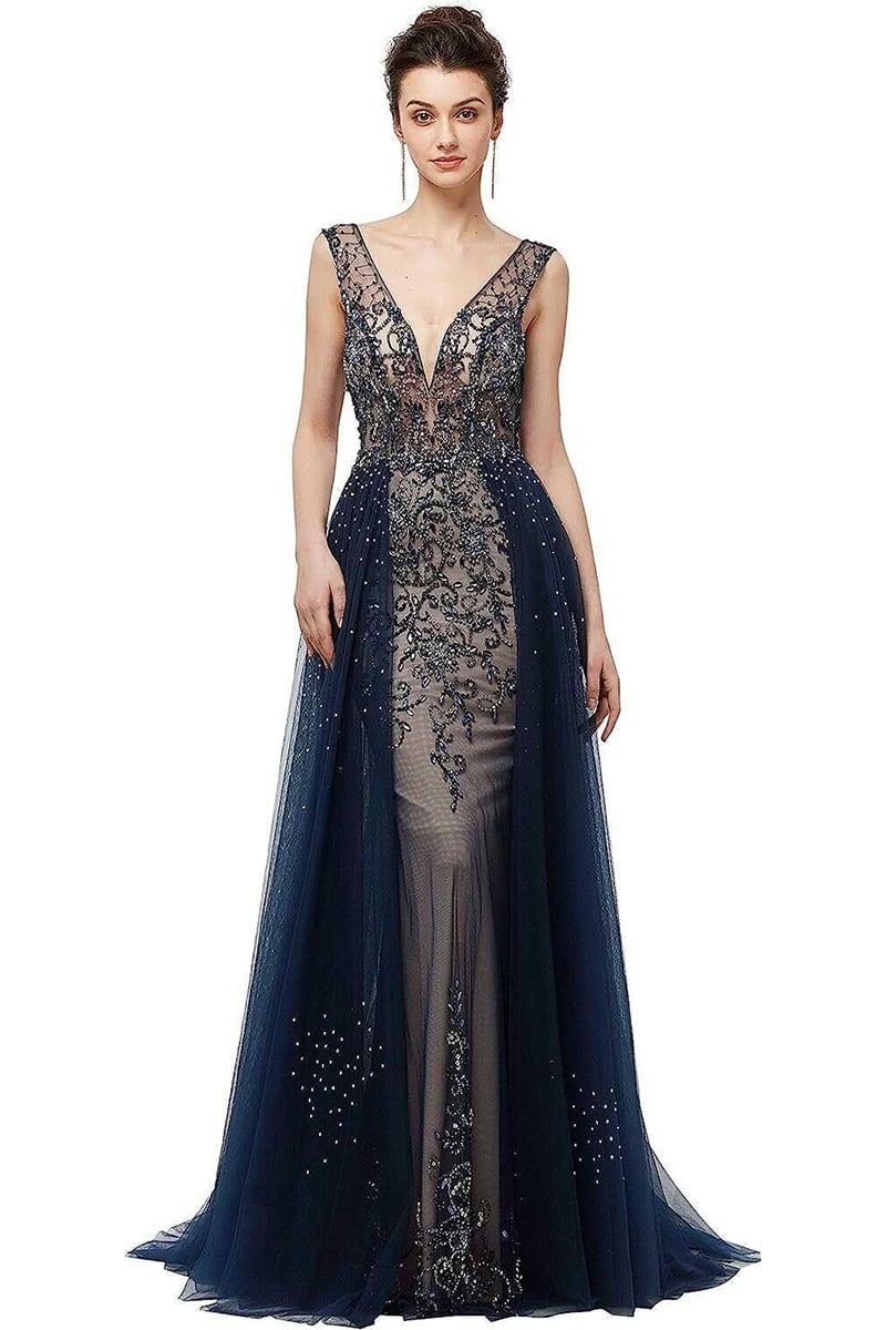 Jewelclues Asheville Embellished Backless Maxi Dress Navy Blue 8