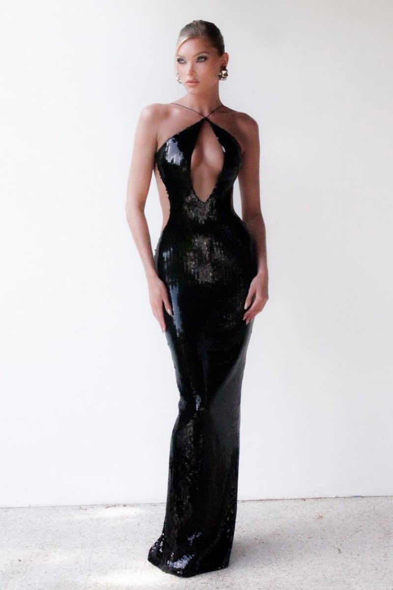 Sequin backless 2025 maxi dress