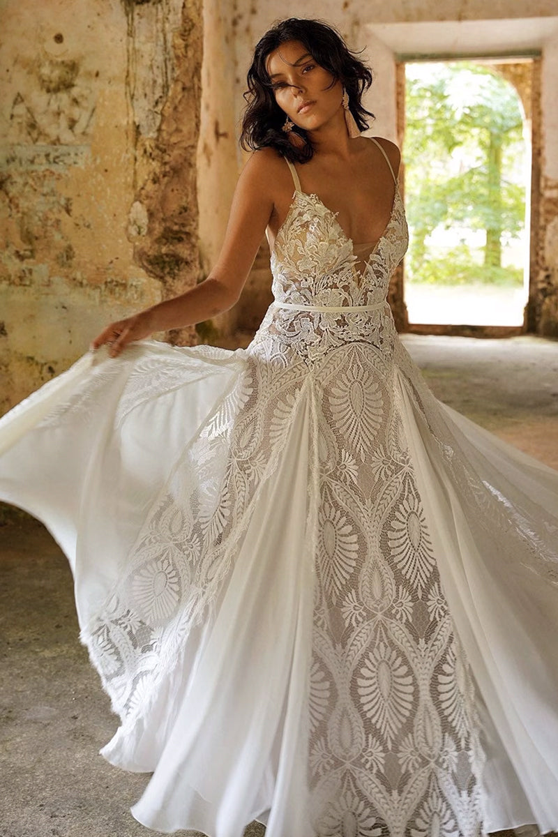 A line bohemian deals wedding dress