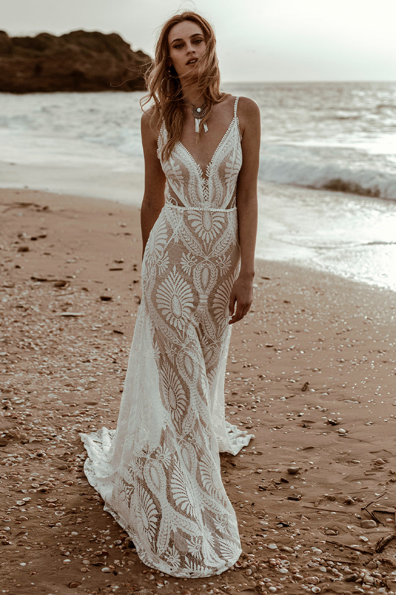 Boho white gown best sale