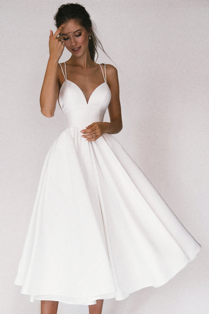 Satin midi cheap wedding dress