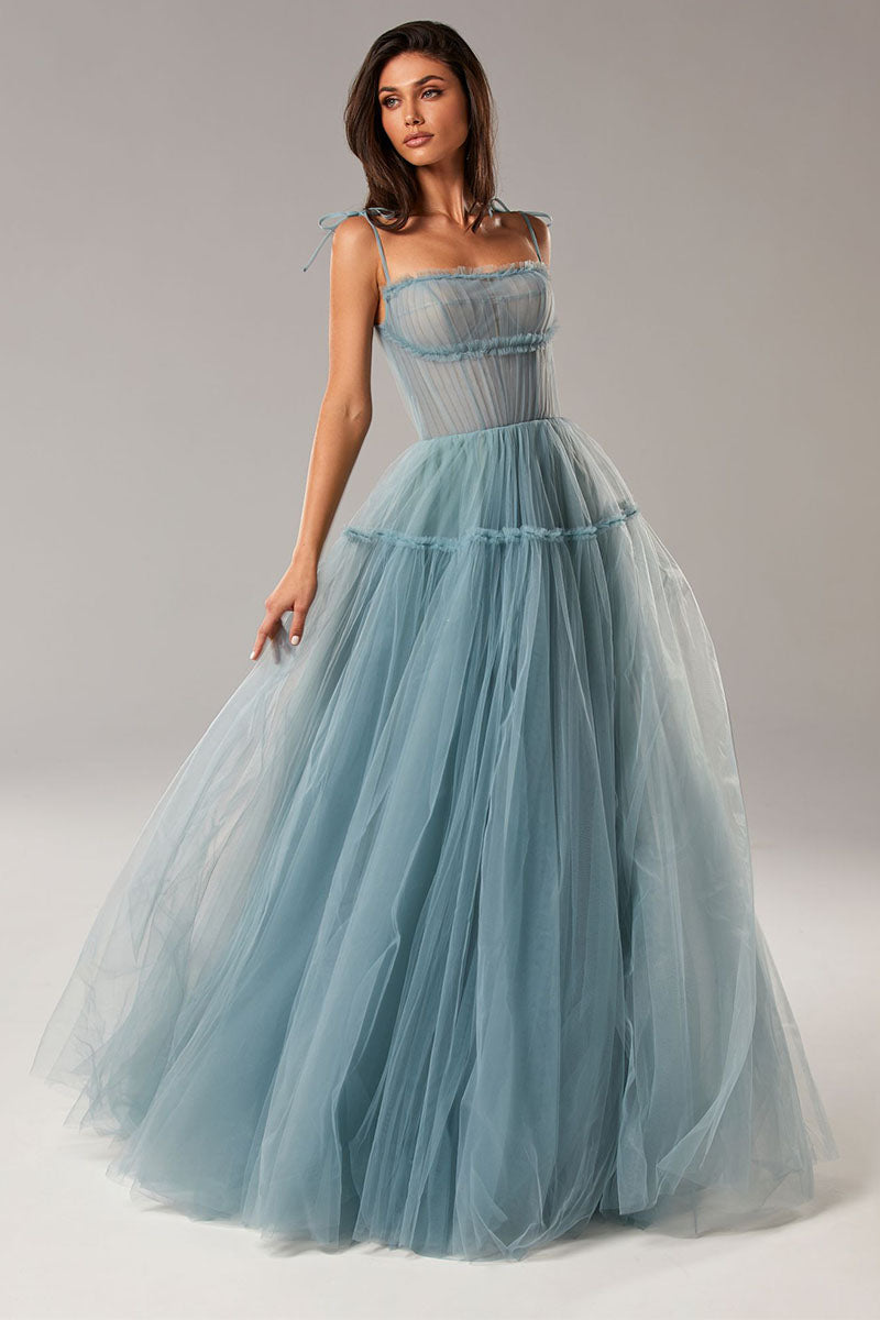 Alluring Beauty Tie-Strap Tulle Maxi Dress