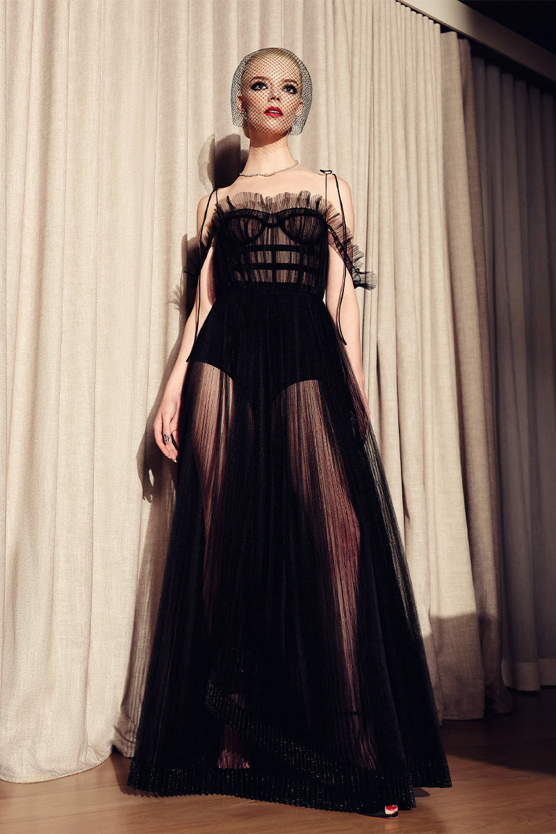 Black sheer evening outlet gown