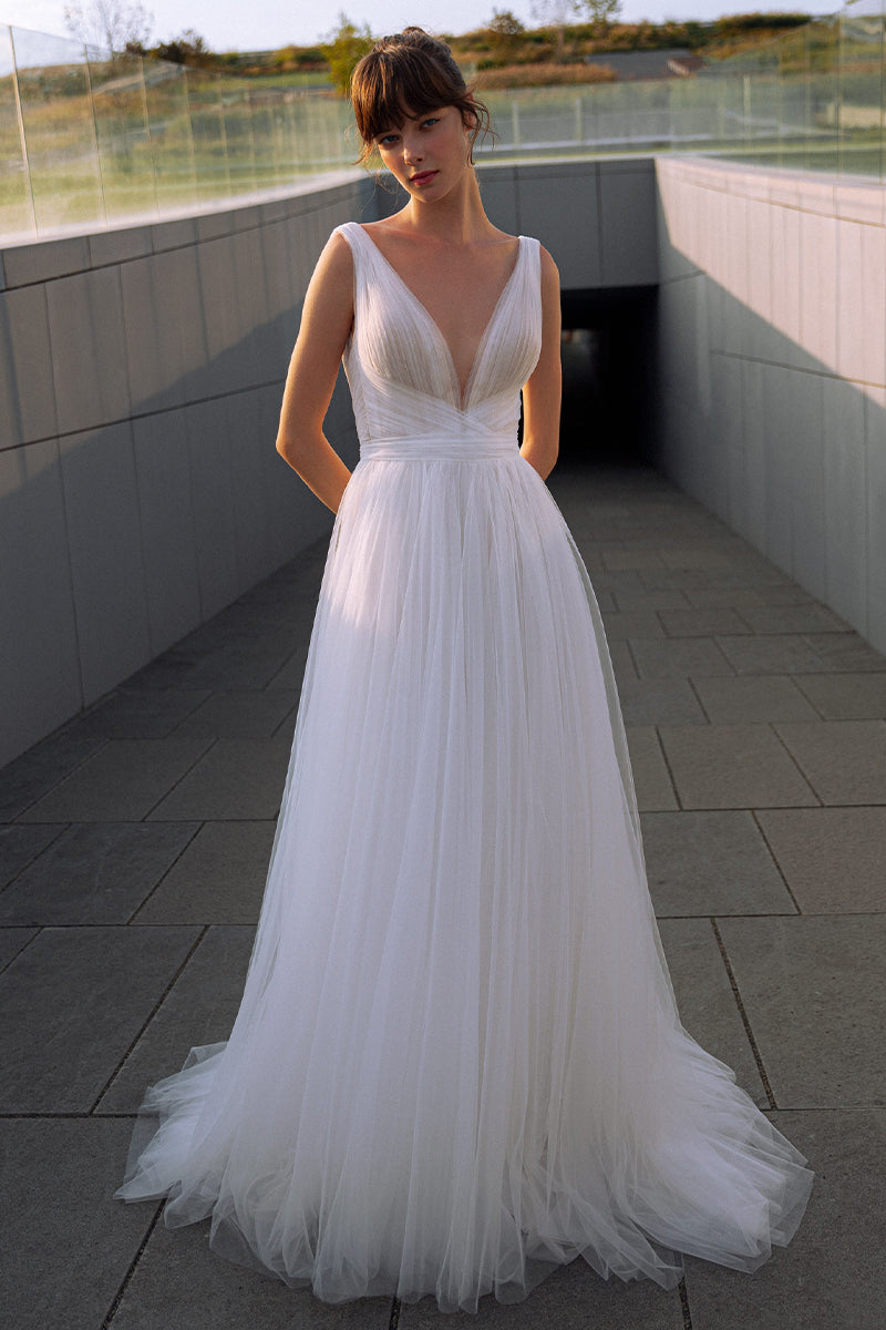 Abernathy Illusion Lace A-line Tulle Wedding Dress