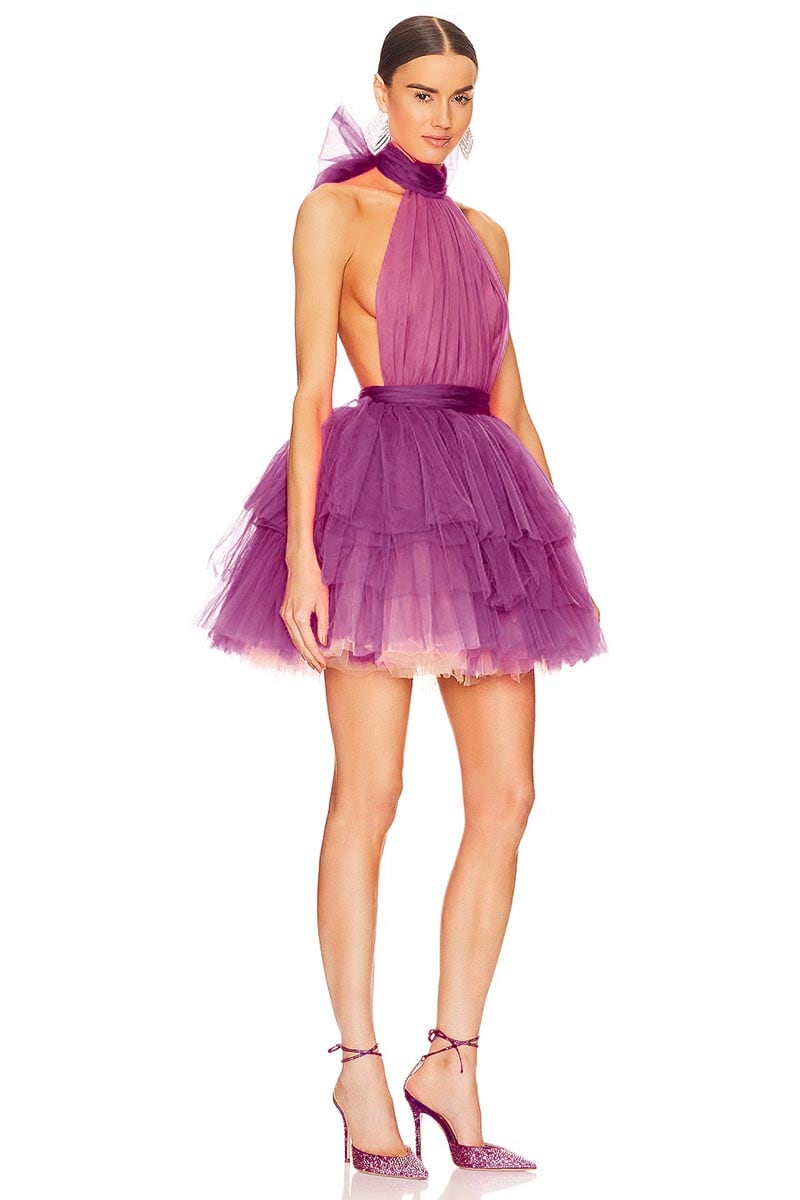 Accalia Tulle Halter Mini Dress | Jewelclues #color_purple