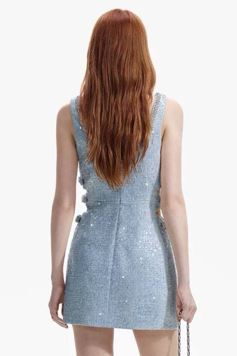 Adorably Cute Sequined Tweed Mini Dress | Jewelclues #color_blue