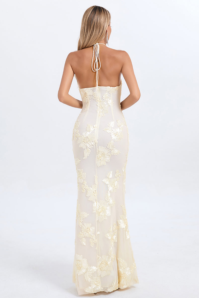 Alberty Floral Halter Neck Maxi Dress | Jewelclues #color_beige