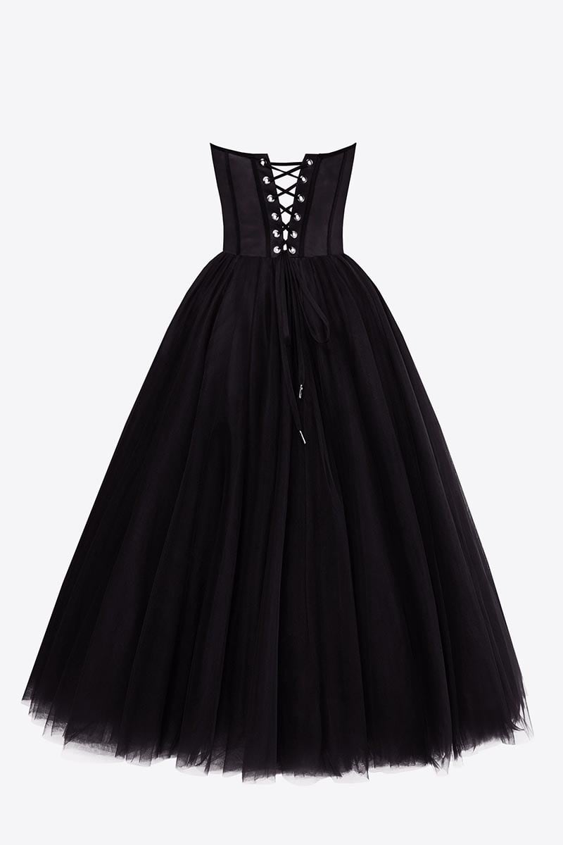 All For Love Strapless Tulle Midi Dress | Jewelclues | #color_black