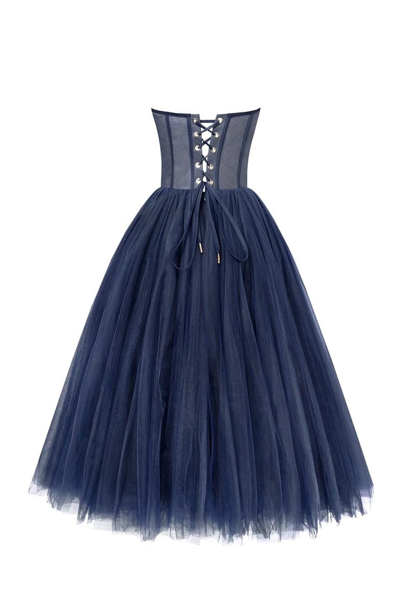 All For Love Strapless Tulle Midi Dress | Jewelclues | #color_navy blue