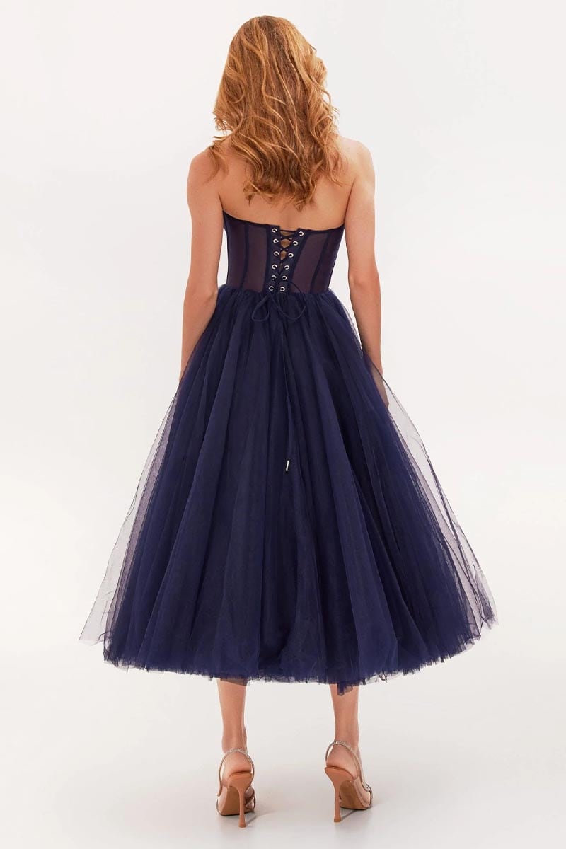 All For Love Strapless Tulle Midi Dress | Jewelclues | #color_navy blue