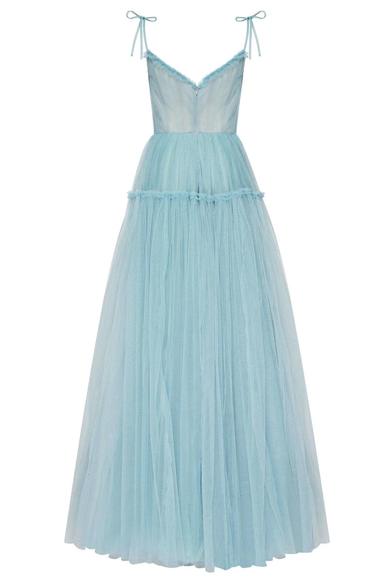 Alluring Beauty Tie-Strap Tulle Maxi Dress | Jewelclues | #color_dusty blue