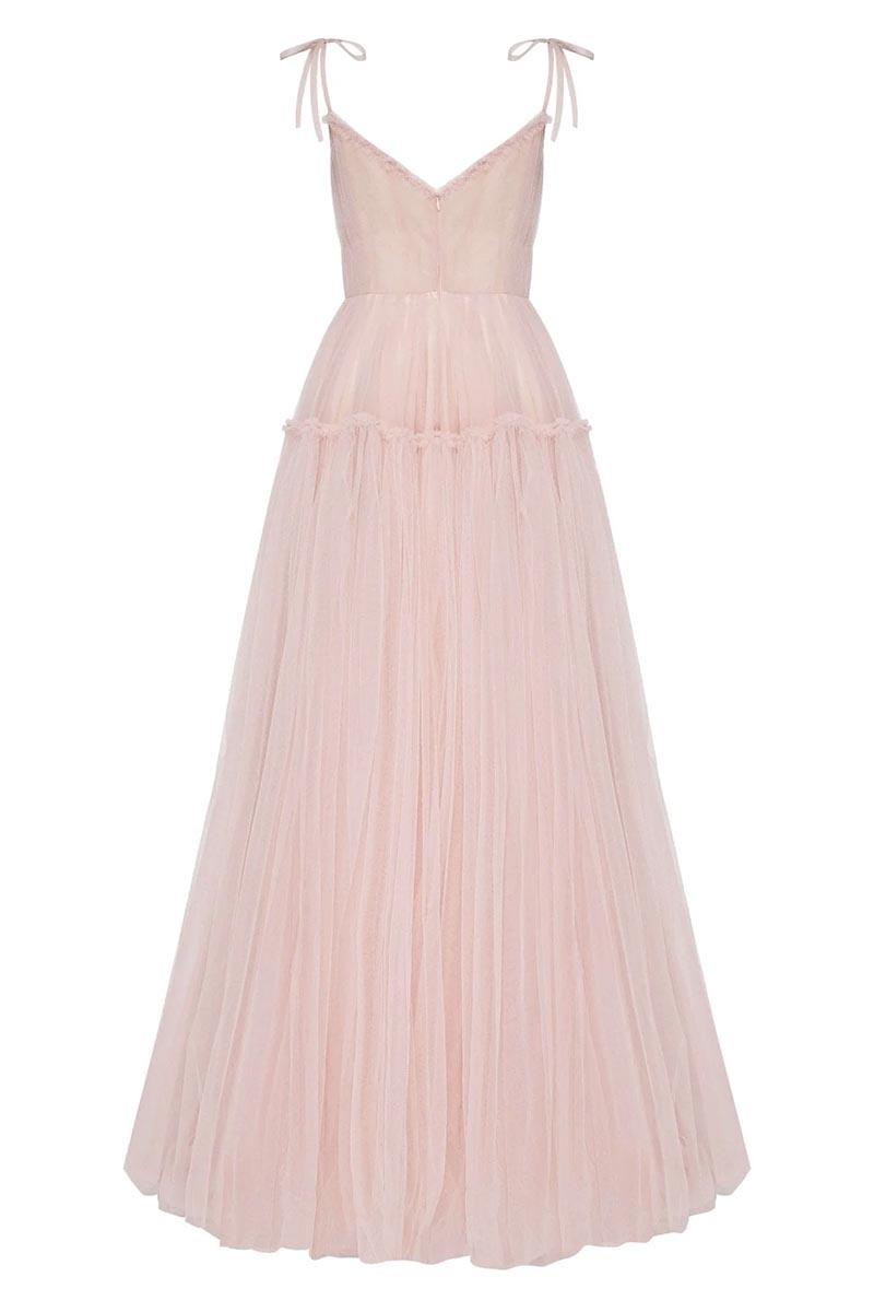 Alluring Beauty Tie-Strap Tulle Maxi Dress | Jewelclues | #color_blush pink