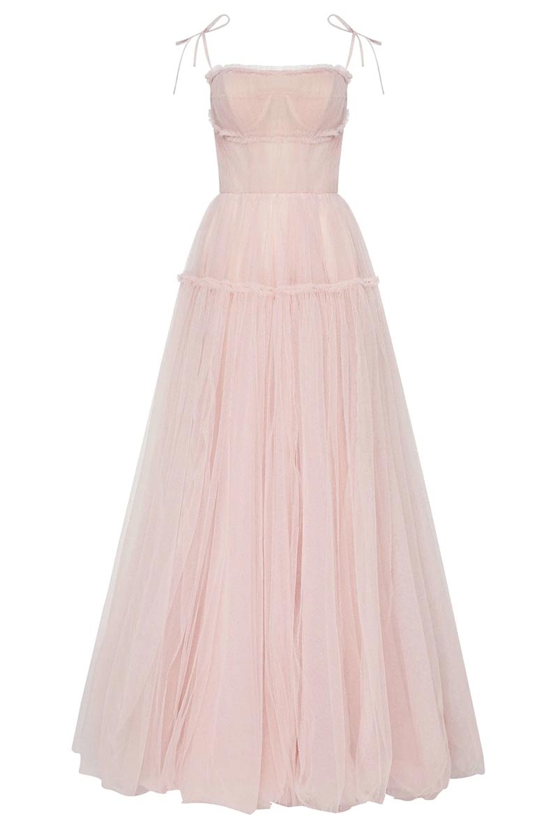 Alluring Beauty Tie-Strap Tulle Maxi Dress | Jewelclues | #color_blush pink