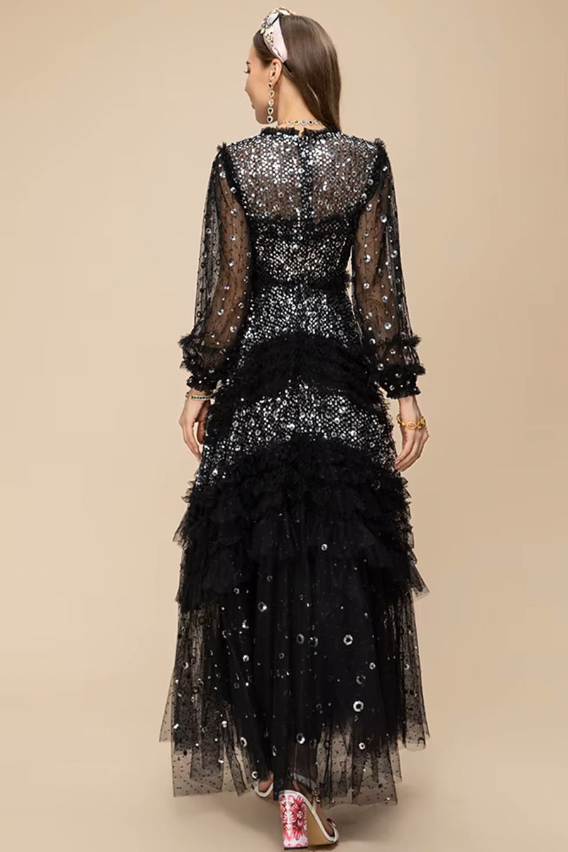 Amira Black Sequin Maxi Dress | Jewelclues