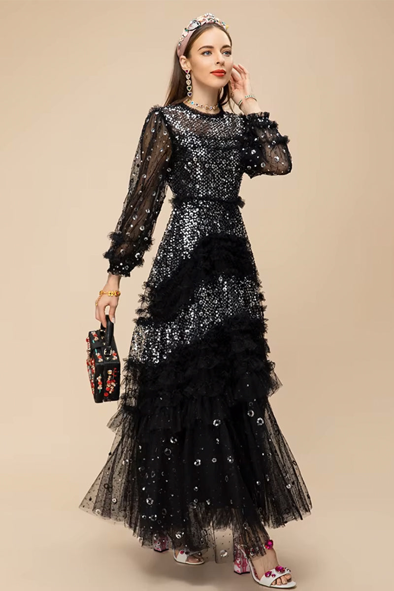 Amira Black Sequin Maxi Dress | Jewelclues