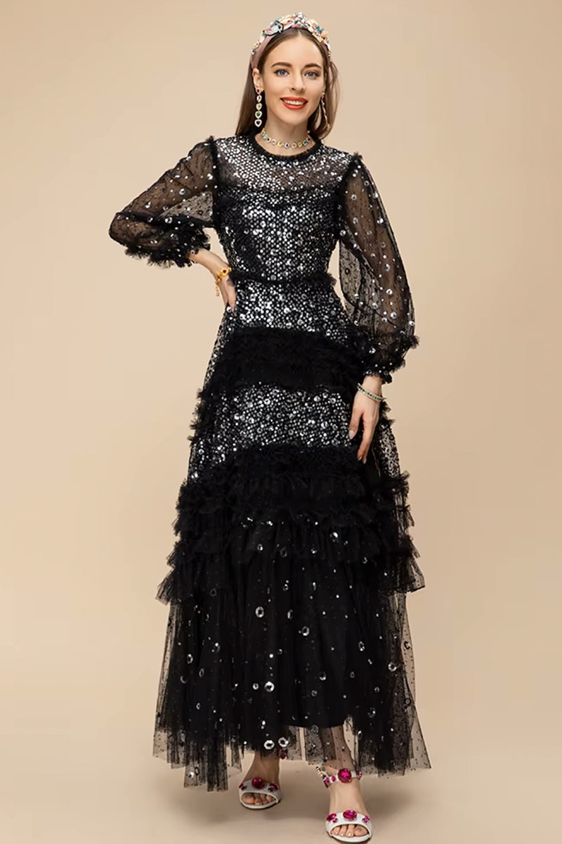 Amira Black Sequin Maxi Dress | Jewelclues