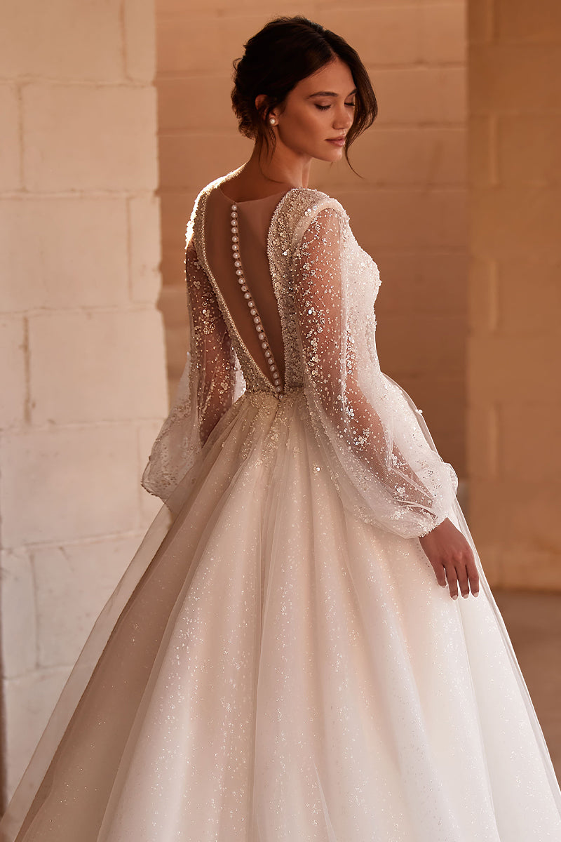 Beloved Long Sleeve Beaded Wedding Dress | Jewelclues