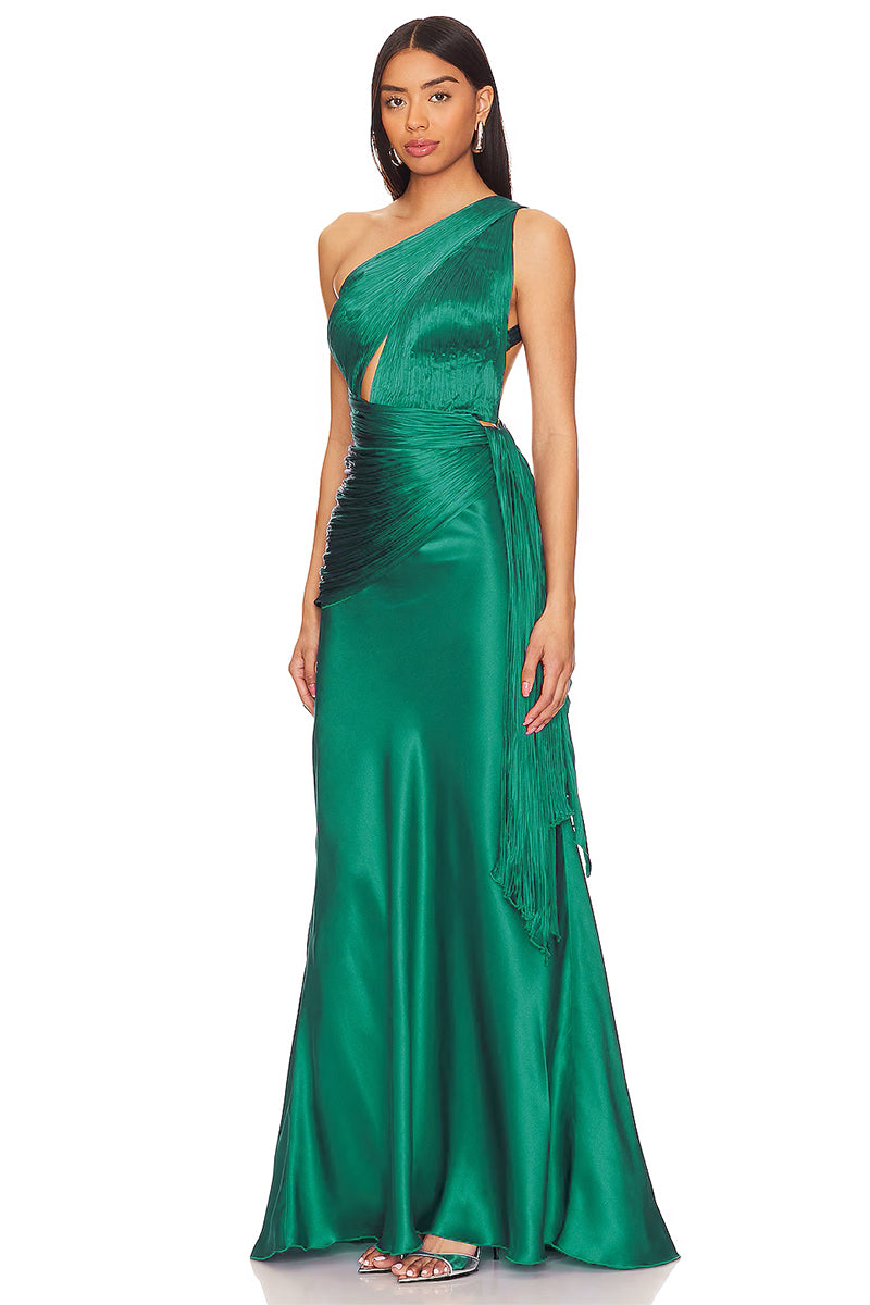 Chiara Satin One-Shoulder Maxi Dress | Jewelclues #color_green