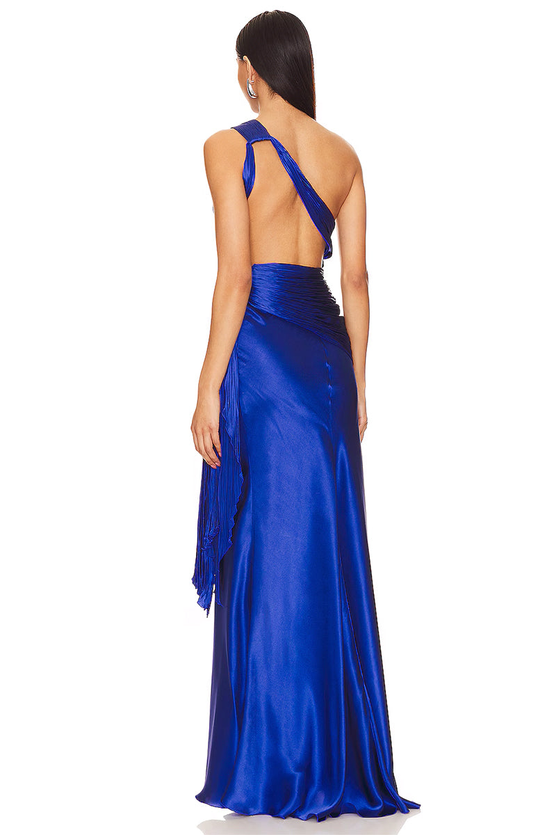 Chiara Satin One-Shoulder Maxi Dress | Jewelclues #color_blue