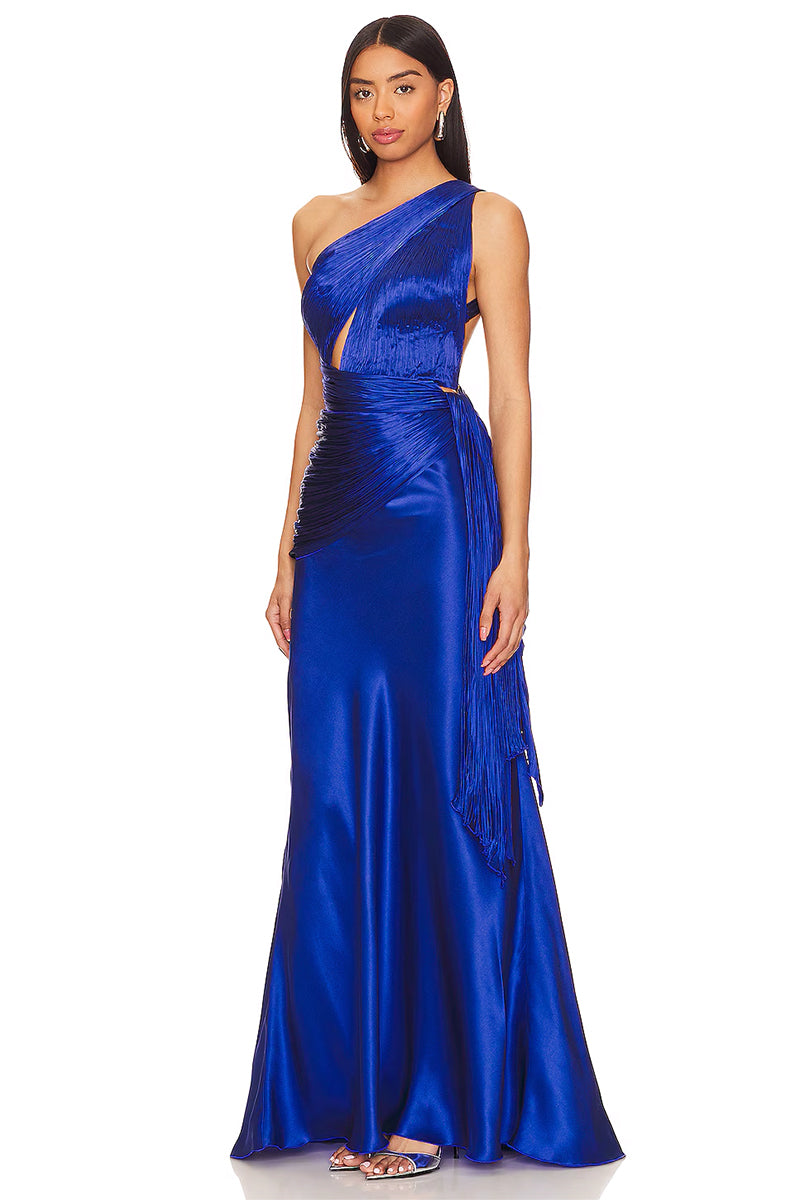 Chiara Satin One-Shoulder Maxi Dress | Jewelclues #color_blue