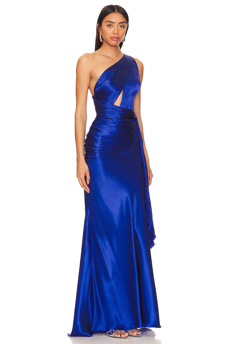 Chiara Satin One-Shoulder Maxi Dress | Jewelclues #color_blue