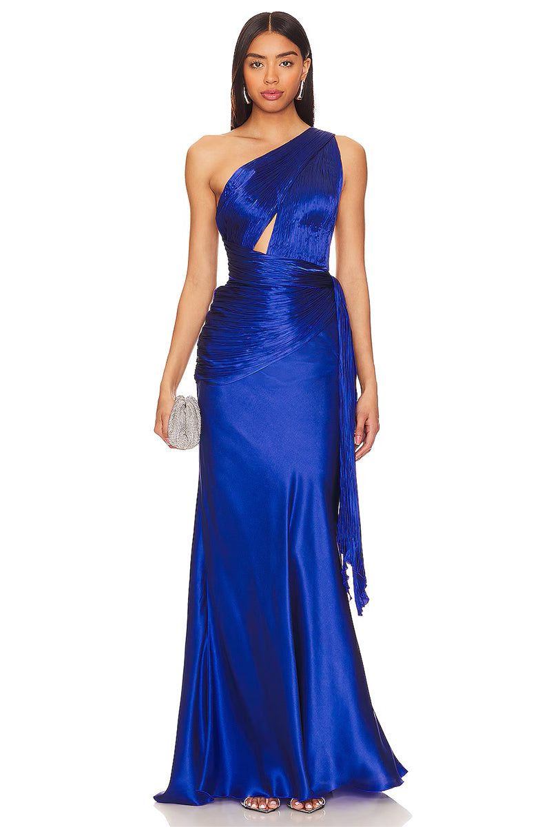 Chiara Satin One-Shoulder Maxi Dress | Jewelclues #color_blue