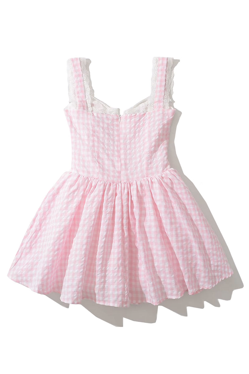 Chloe Pink Gingham Mini Dress | Jewelclues