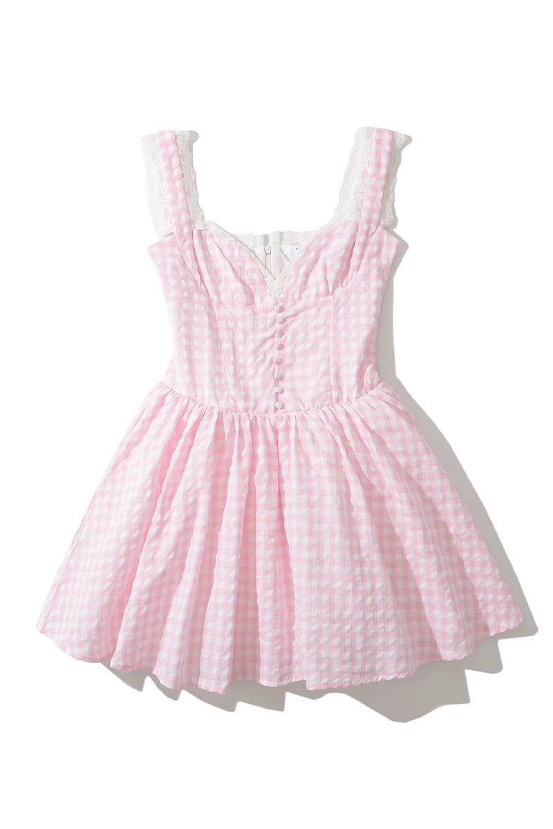 Chloe Pink Gingham Mini Dress | Jewelclues