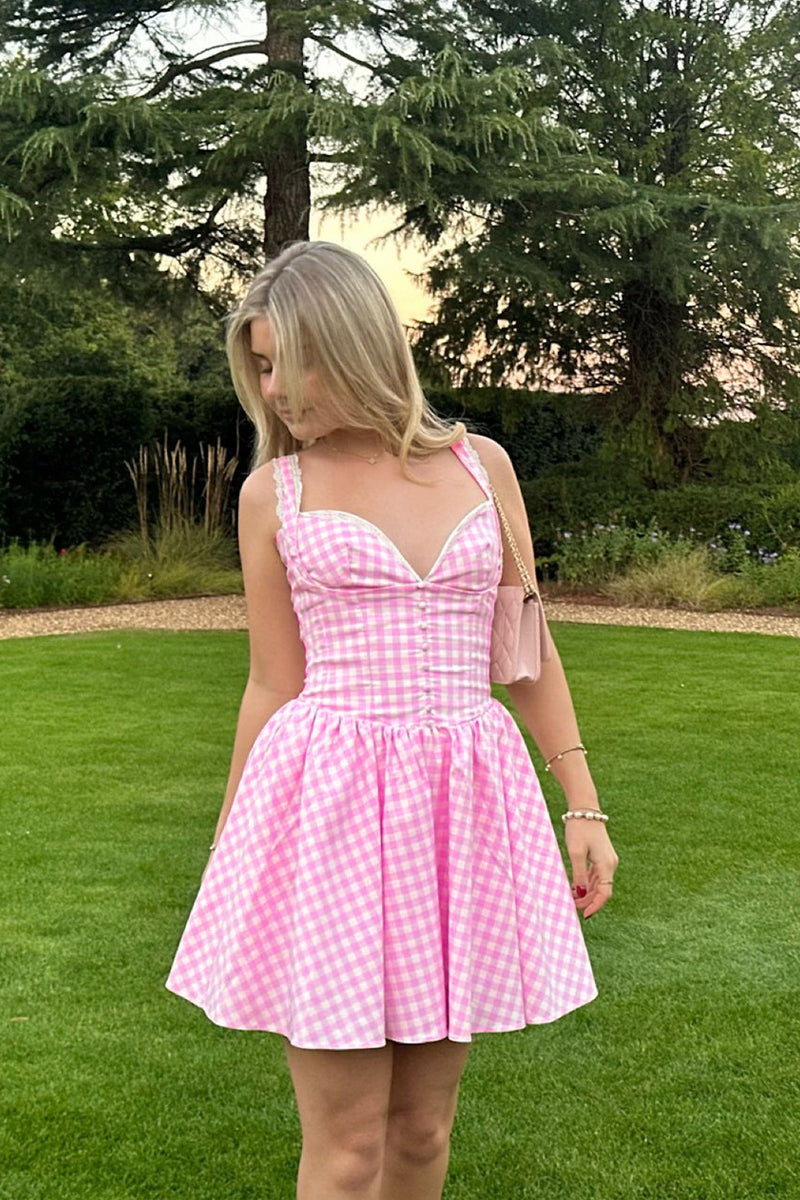 Chloe Pink Gingham Mini Dress | Jewelclues