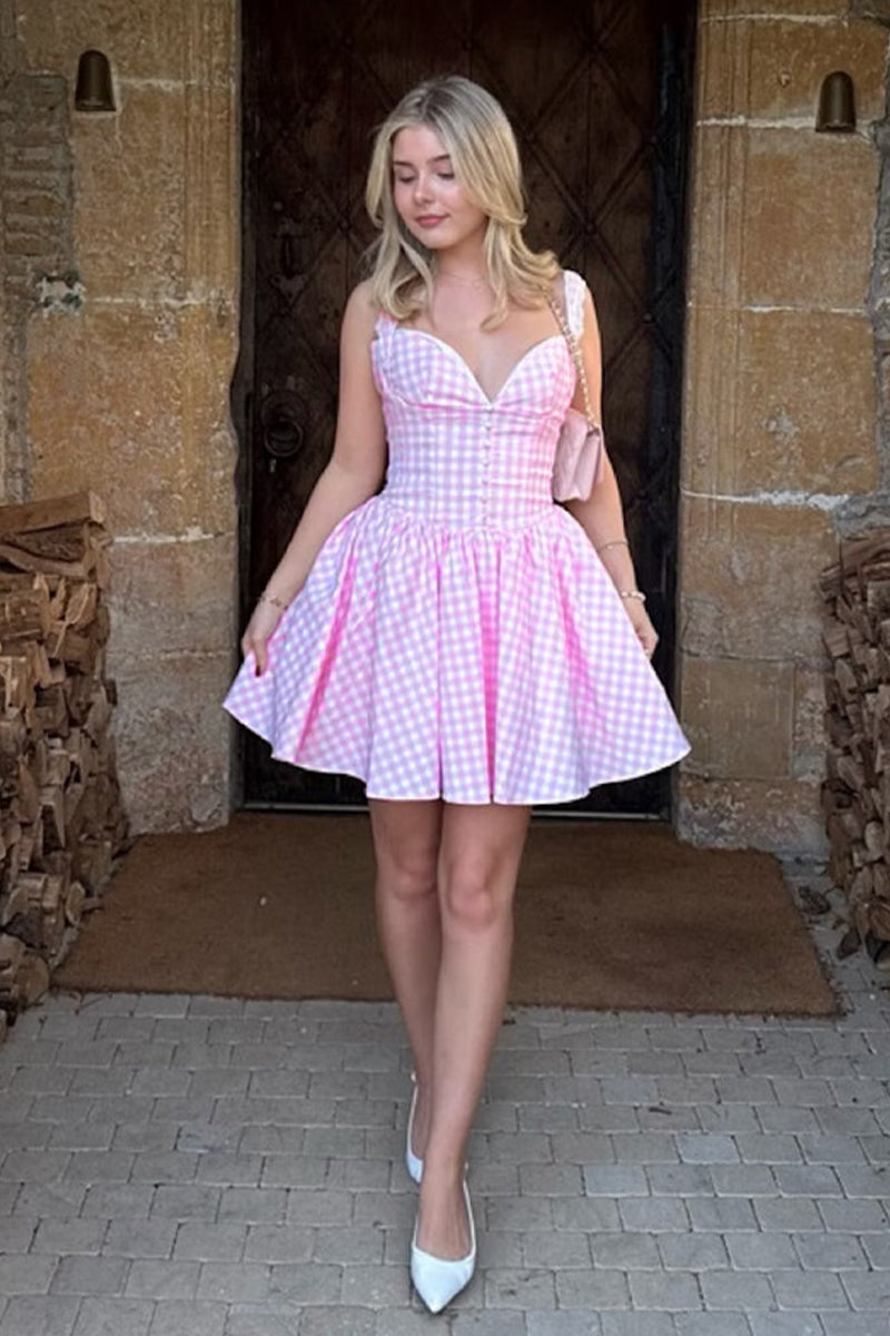 Chloe Pink Gingham Mini Dress | Jewelclues