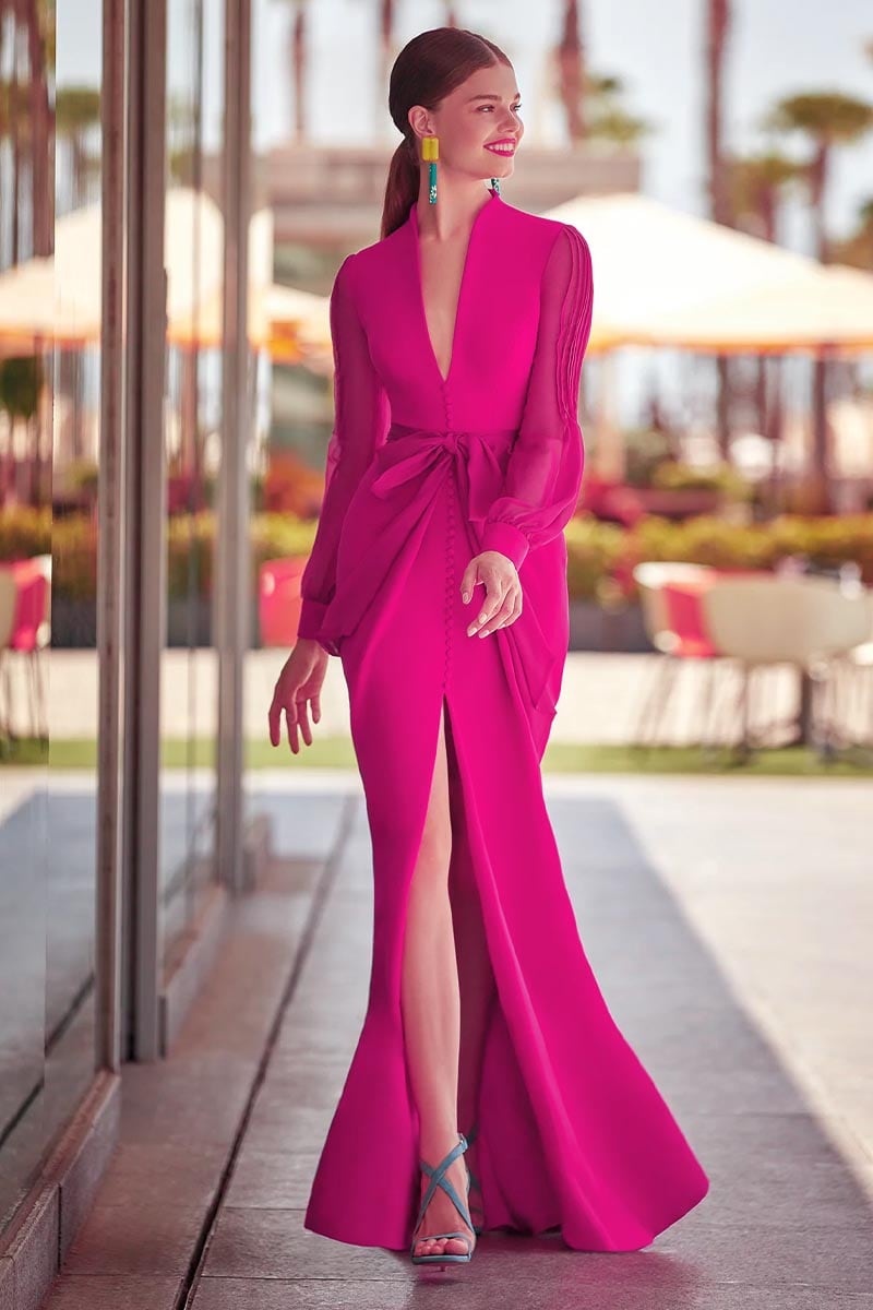 Dimitris Bishop Sleeve Maxi Dress | Jewelclues #color_fuchsia