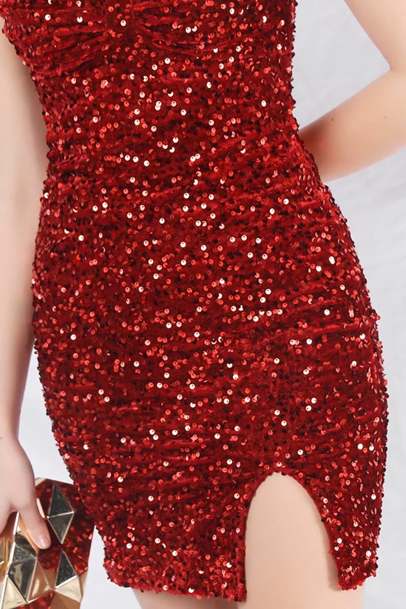 Divine Dazzle Sequin A-line Mini Dress | Jewelclues #color_wine