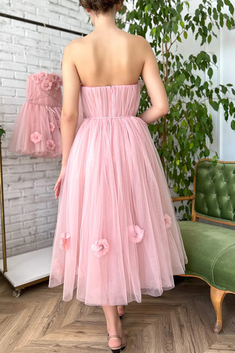 Pink strapless outlet midi dress