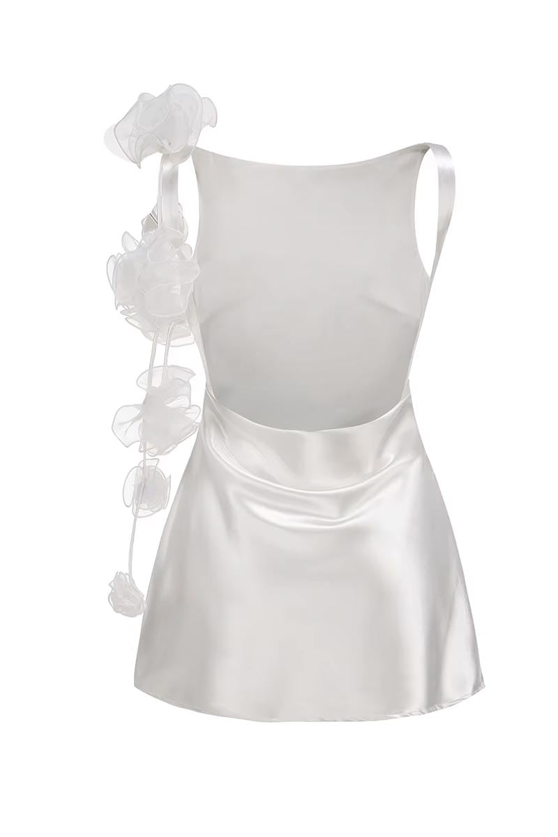 Duval Satin Backless Mini Dress | Jewelclues #color_white