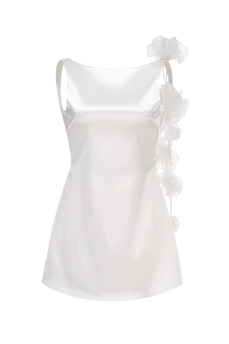 Duval Satin Backless Mini Dress | Jewelclues #color_white