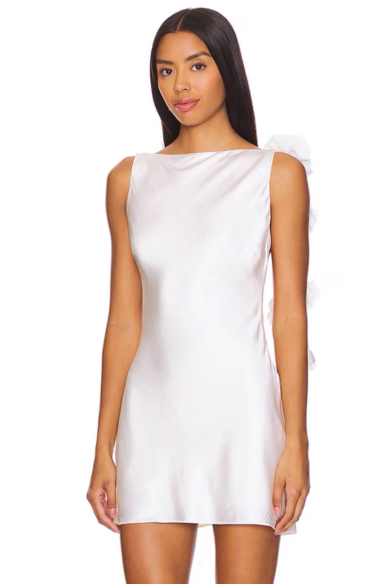 Duval Satin Backless Mini Dress | Jewelclues #color_white