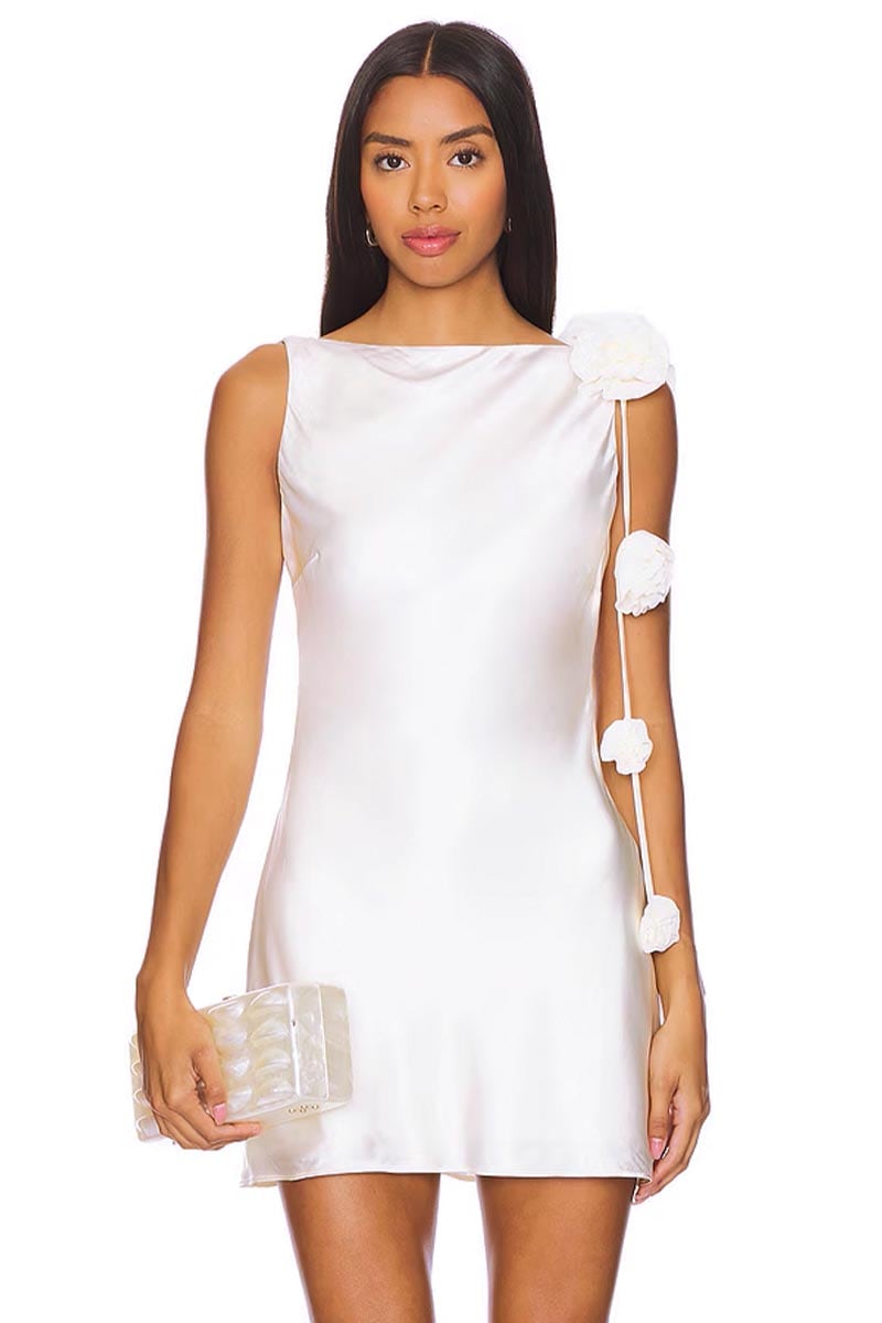 Duval Satin Backless Mini Dress | Jewelclues #color_white