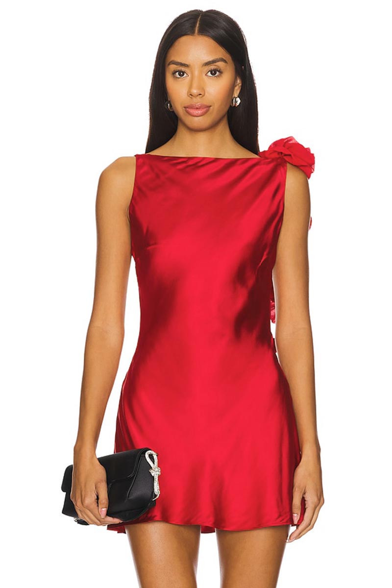 Duval Satin Backless Mini Dress | Jewelclues #color_red