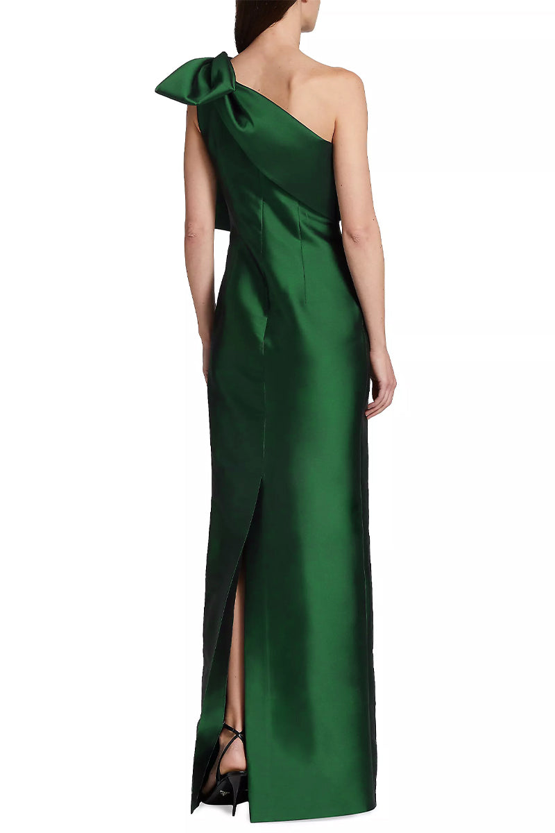 Evening Signature Satin One-Shoulder Maxi Dress | Jewelclues #color_green