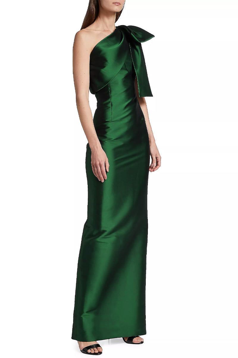 Evening Signature Satin One-Shoulder Maxi Dress | Jewelclues #color_green