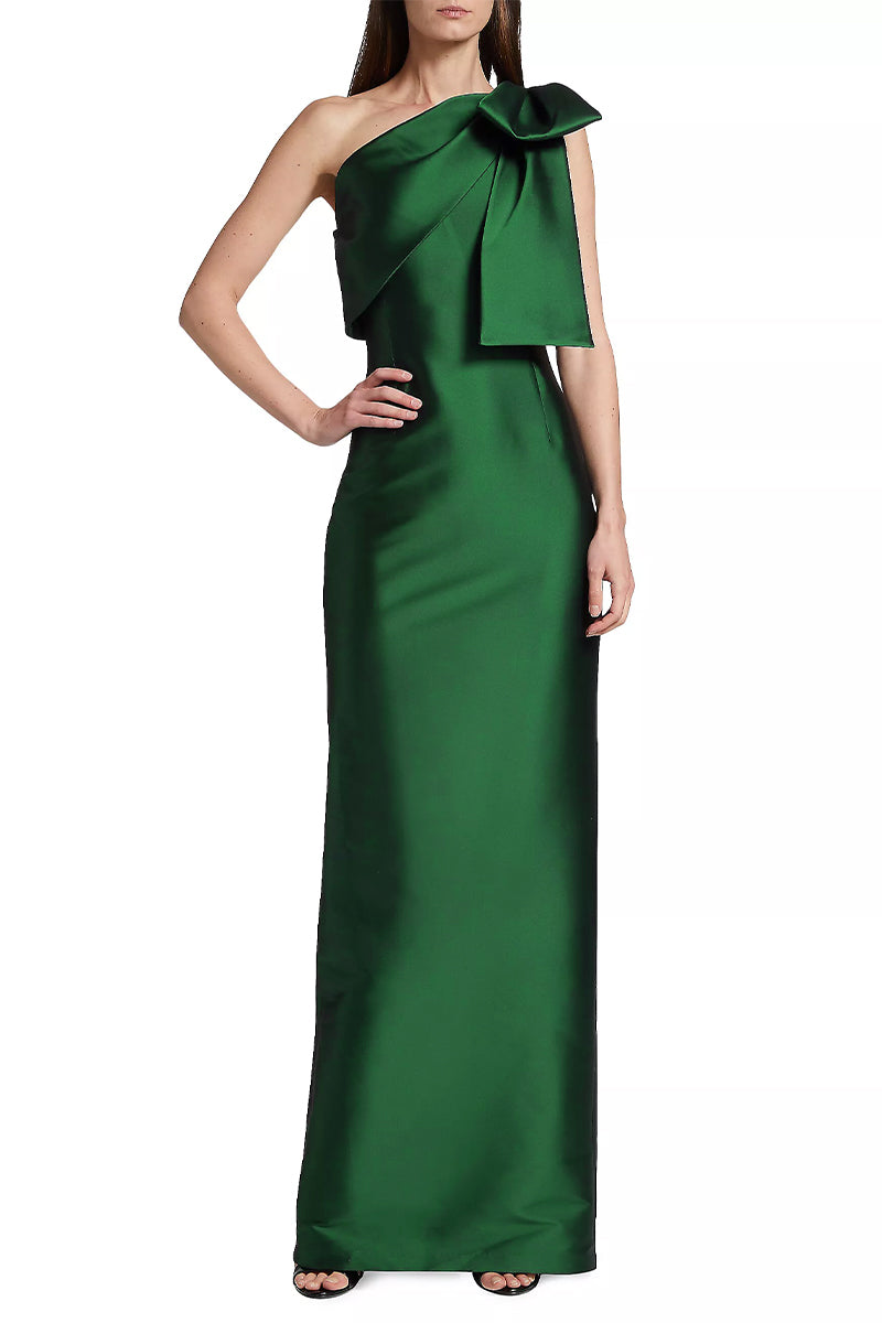 Evening Signature Satin One-Shoulder Maxi Dress | Jewelclues #color_green