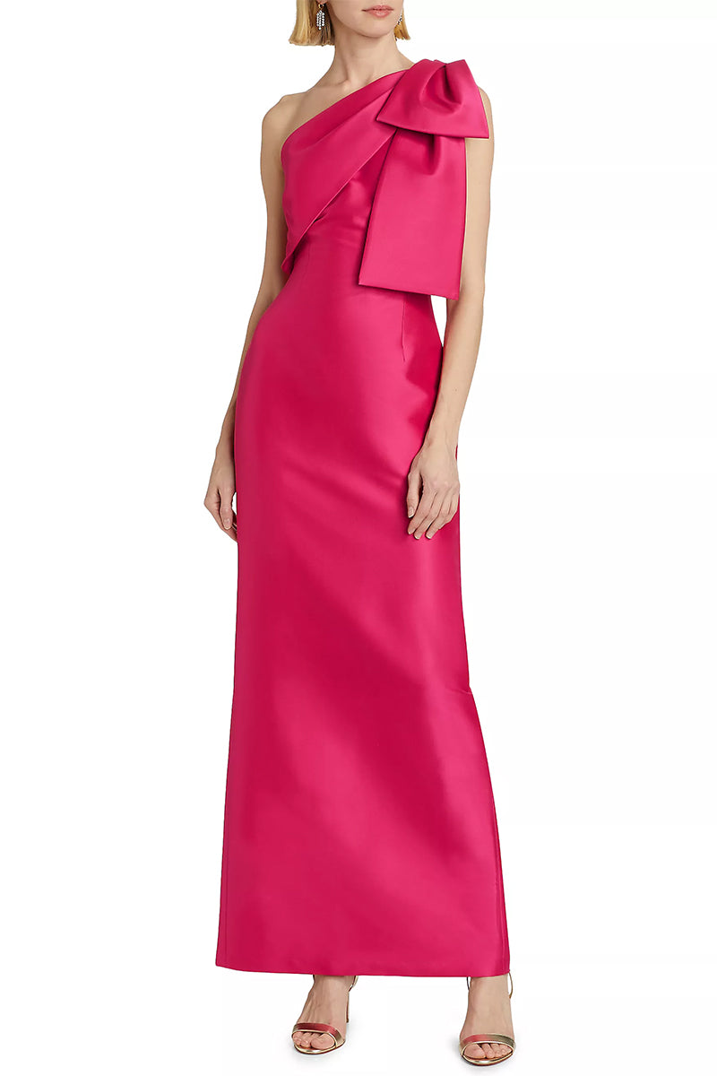 Evening Signature Satin One-Shoulder Maxi Dress | Jewelclues #color_hot pink