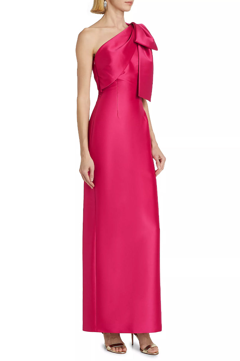 Evening Signature Satin One-Shoulder Maxi Dress | Jewelclues #color_hot pink