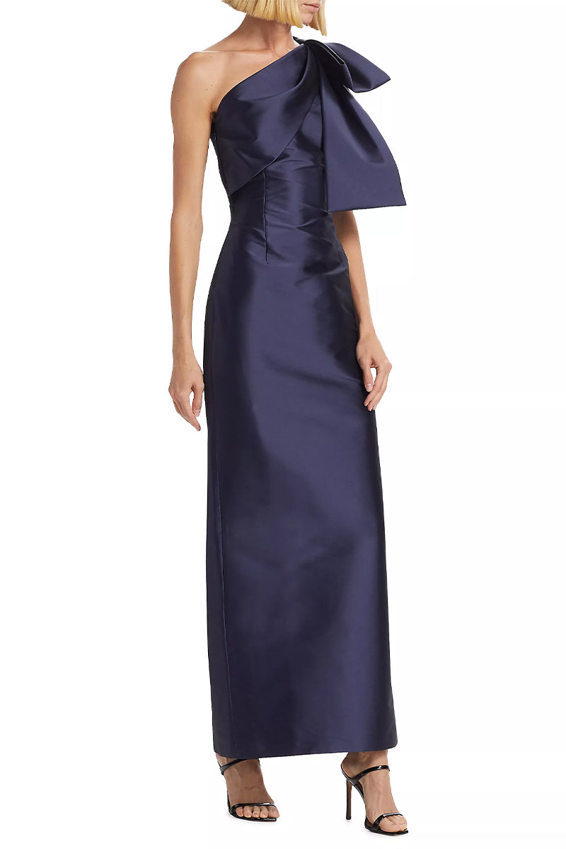 Evening Signature Satin One-Shoulder Maxi Dress | Jewelclues #color_navy