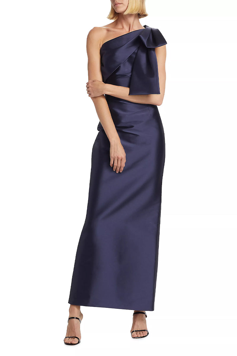 Evening Signature Satin One-Shoulder Maxi Dress | Jewelclues #color_navy