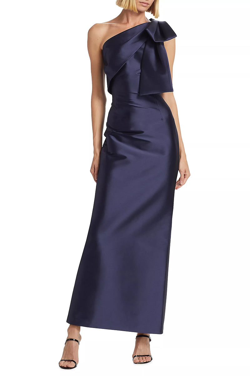 Evening Signature Satin One-Shoulder Maxi Dress | Jewelclues #color_navy