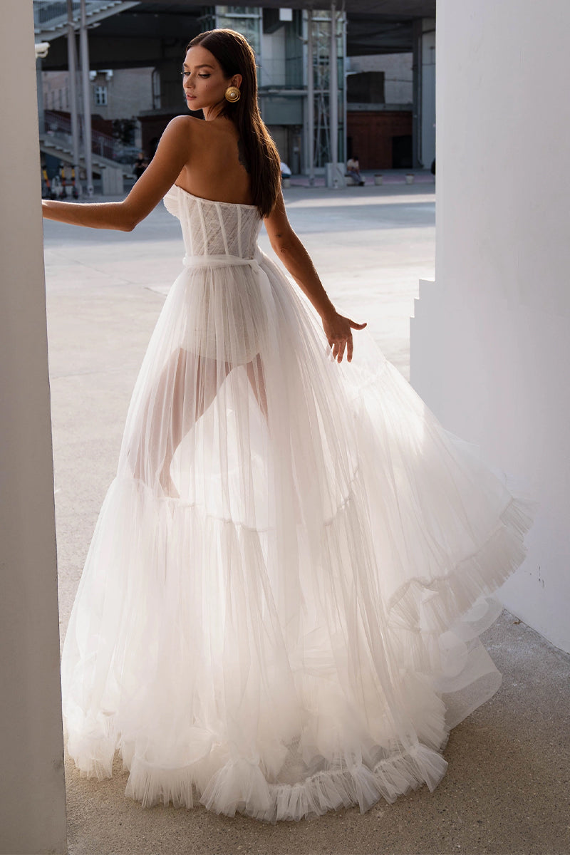 Sheer tulle wedding clearance dress