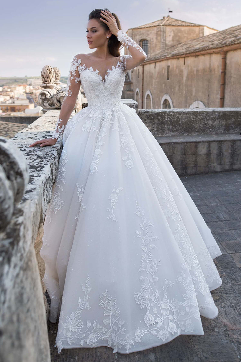 Lace applique a line wedding dress hotsell