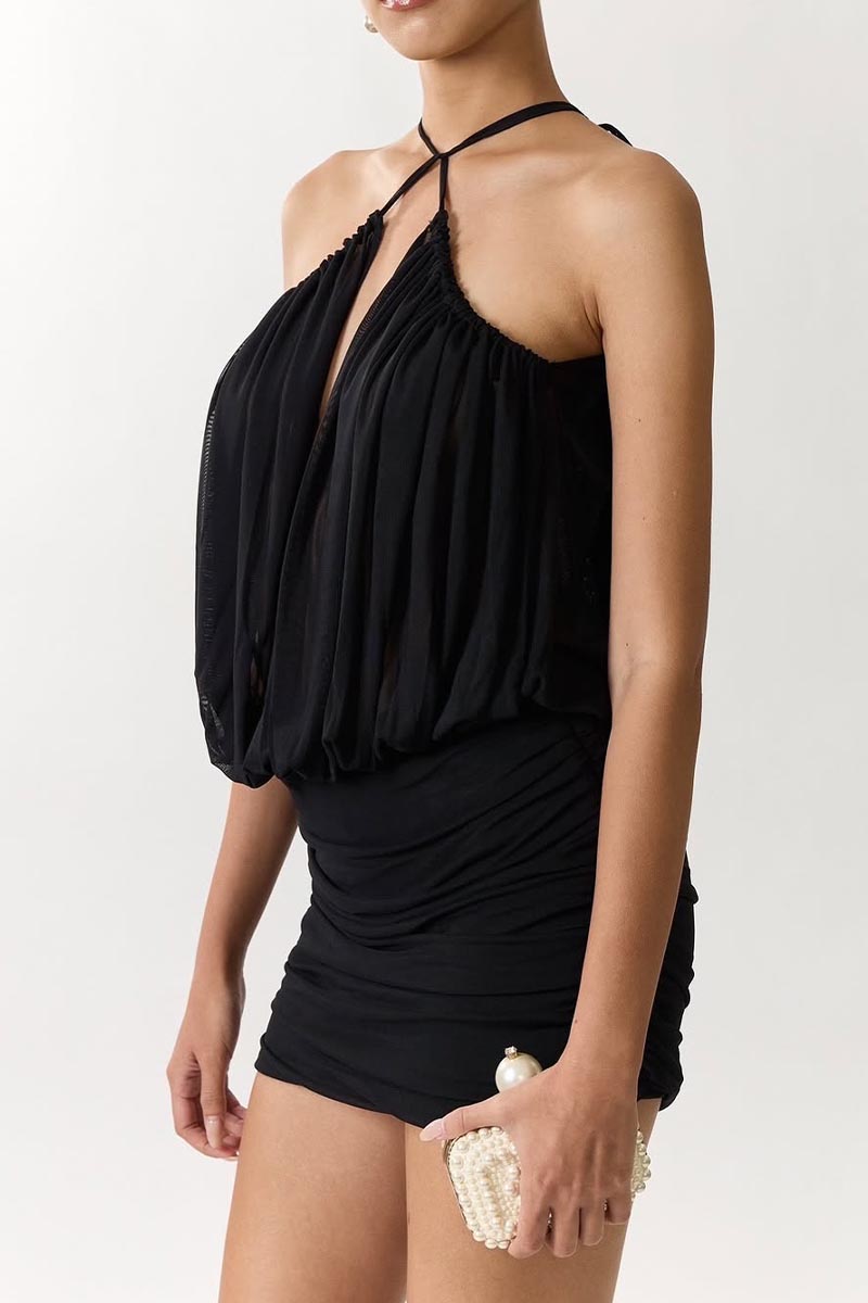 Flirtatious Allure Halter Mini Dress | Jewelclues #color_black