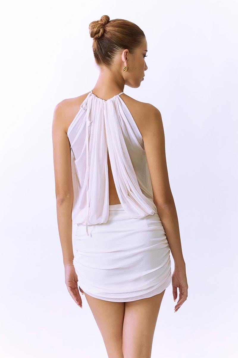 Flirtatious Allure Halter Mini Dress | Jewelclues #color_white